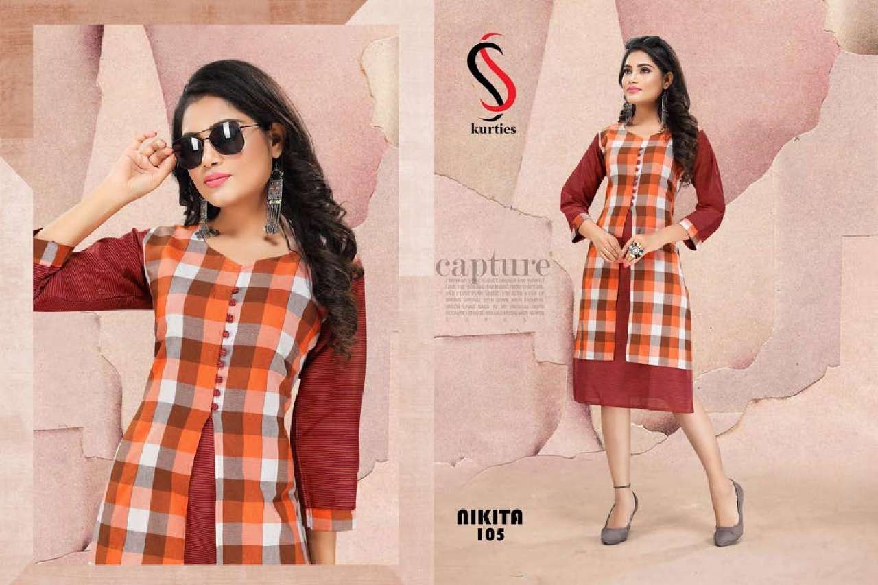 NIKITA BY S S KURTI 101 TO 108 SERIES BEAUTIFUL STYLISH FANCY COLORFUL CASUAL WEAR & ETHNIC WEAR & READY TO WEAR HANDLOOM COTTON KURTIS AT WHOLESALE PRICE